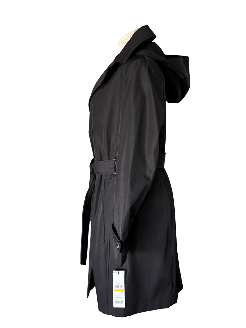 NWT Calvin Klein Belted Trench Rain Jacket Removable Hood - black - medium - Picture 4 of 14